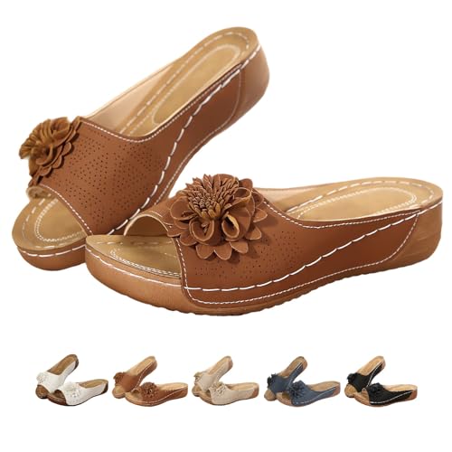 Damenmode Lässig Bequeme Rutschfeste Einfarbige Sandalen Schräger Absatz Offene Zehenpartie Oberbekleidung Hausschuhe Freizeitkleid Sommer Plateau Keilsandalen (Braun,42) von Suncadmious