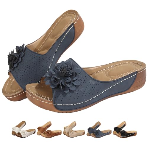 Damenmode Lässig Bequeme Rutschfeste Einfarbige Sandalen Schräger Absatz Offene Zehenpartie Oberbekleidung Hausschuhe Freizeitkleid Sommer Plateau Keilsandalen (Marineblau,40) von Suncadmious