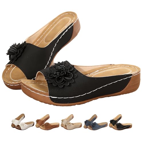 Damenmode Lässig Bequeme Rutschfeste Einfarbige Sandalen Schräger Absatz Offene Zehenpartie Oberbekleidung Hausschuhe Freizeitkleid Sommer Plateau Keilsandalen (Schwarz,37) von Suncadmious