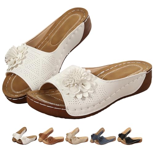 Damenmode Lässig Bequeme Rutschfeste Einfarbige Sandalen Schräger Absatz Offene Zehenpartie Oberbekleidung Hausschuhe Freizeitkleid Sommer Plateau Keilsandalen (Weiß,36) von Suncadmious