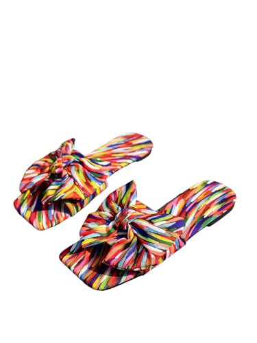 Damenmode süße Schleife Leopardenmuster flache Sandalen Muster bedruckte Schleife Strandsandalen Hausschuhe lässig Übergröße Partykleidung (Bunt,38) von Suncadmious