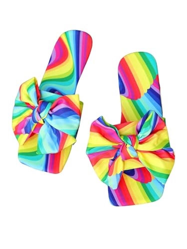 Damenmode süße Schleife Leopardenmuster flache Sandalen Muster bedruckte Schleife Strandsandalen Hausschuhe lässig Übergröße Partykleidung (Bunt B,41) von Suncadmious