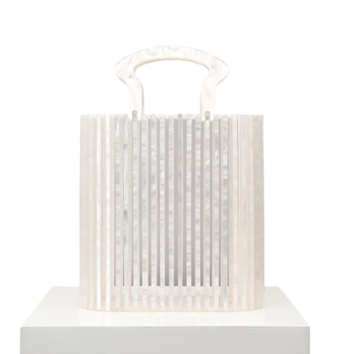 Frauen Acryl Handtasche Kupplung Strandtasche Handmade Tote Bag Top Handle Taschen Mode Party Kupplung Geldbörse (weiß,Einheitsgröße) von Suncadmious