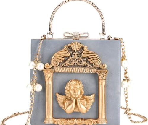 Frauen Liebe Engel Floral Abendtasche Rose Geprägte Formale Geldbörse Kupplung Gold Crossbody Perlenkette Umhängetasche (blau,Einheitsgröße) von Suncadmious