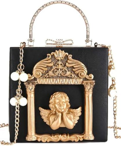 Frauen Liebe Engel Floral Abendtasche Rose Geprägte Formale Geldbörse Kupplung Gold Crossbody Perlenkette Umhängetasche (schwarz,Einheitsgröße) von Suncadmious
