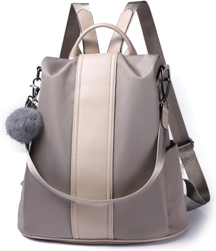 Frauen Rucksack Geldbörse Wasserdichtes Nylon Anti-Diebstahl Rucksack Leichte Umhängetasche (Khaki,Einheitsgröße) von Suncadmious