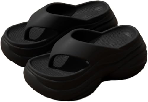 Frauen bequemen dicken Boden Tanga Hausschuhe leichte verdickte Seaside Anti-Rutsch-Dusche Bad Strand Hausschuhe Sandalen (Schwarz,38-39) von Suncadmious