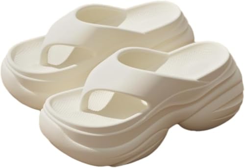 Frauen bequemen dicken Boden Tanga Hausschuhe leichte verdickte Seaside Anti-Rutsch-Dusche Bad Strand Hausschuhe Sandalen (cremefarben,38-39) von Suncadmious