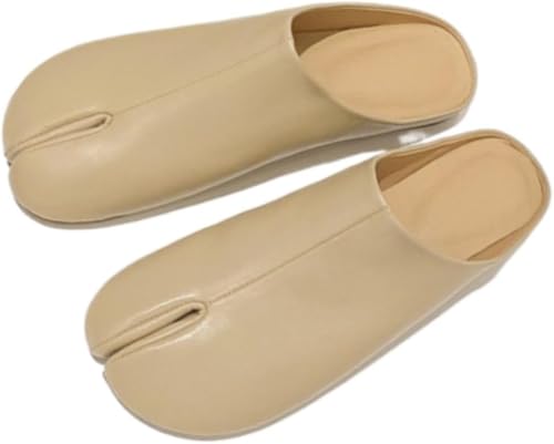 Frauen solide Farbe Hundert Split Toe niedlich ein Fuß Steigbügel Retro Baotou Hälfte Hausschuhe Mode lässig bequemes Gehen leichte Hausschuhe (Beige,37) von Suncadmious