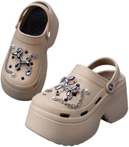 Frauen solide Farbe niedlich weichen bequemen Strand Anti-Rutsch High Heel Garten Sandalen Riemen DIY Schlingen Clogs Schuhe Outdoor Walking Hausschuhe (Khaki,37) von Suncadmious