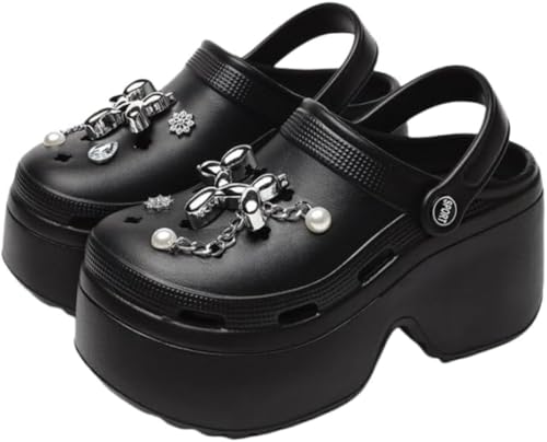 Frauen solide Farbe niedlich weichen bequemen Strand Anti-Rutsch High Heel Garten Sandalen Riemen DIY Schlingen Clogs Schuhe Outdoor Walking Hausschuhe (Schwarz,36) von Suncadmious