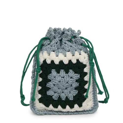 Handmade Crochet Crossbody Bag für Frauen gewebt Schulter Handtasche Geldbörse Drawstring Phone Bag (Grün,Einheitsgröße) von Suncadmious