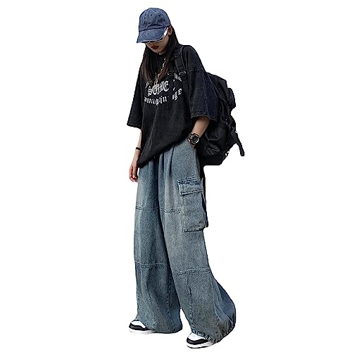 Herren Baggy Jeans Y2k Wide Leg Barrel Jeans für Frauen Stretchy Hip Hop Loose Denim Pants Grunge Clothes Streetwear (blau,S) von Suncadmious