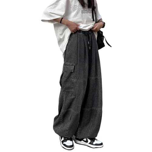 Herren Baggy Jeans Y2k Wide Leg Barrel Jeans für Frauen Stretchy Hip Hop Loose Denim Pants Grunge Clothes Streetwear (schwarz,3XL) von Suncadmious
