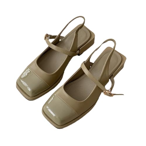 Mary-Jane-Sandalen für Damen mit klobigem Absatz und quadratischer Zehenpartie Schnalle modisch glänzend niedriger Absatz lässige Abendschuhe fürs Büro (Grün,35) von Suncadmious