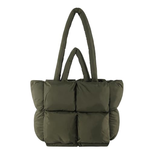 Puffer Tote Tasche für Frauen gesteppt Puffy Cloud Schulter Handtasche Winter Polsterung Lattice Satchel Geldbörse für Shop Arbeit (Grün,Einheitsgröße) von Suncadmious