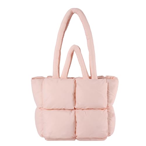 Puffer Tote Tasche für Frauen gesteppt Puffy Cloud Schulter Handtasche Winter Polsterung Lattice Satchel Geldbörse für Shop Arbeit (Rosa,Einheitsgröße) von Suncadmious