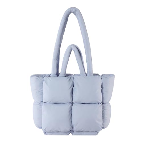 Puffer Tote Tasche für Frauen gesteppt Puffy Cloud Schulter Handtasche Winter Polsterung Lattice Satchel Geldbörse für Shop Arbeit (blau,Einheitsgröße) von Suncadmious