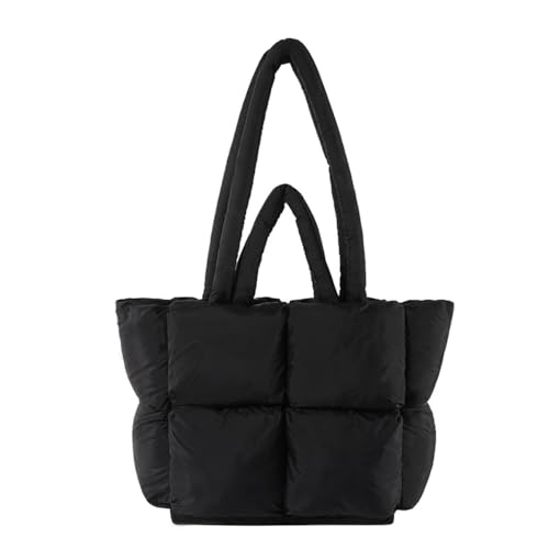 Puffer Tote Tasche für Frauen gesteppt Puffy Cloud Schulter Handtasche Winter Polsterung Lattice Satchel Geldbörse für Shop Arbeit (schwarz,Einheitsgröße) von Suncadmious