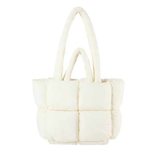 Puffer Tote Tasche für Frauen gesteppt Puffy Cloud Schulter Handtasche Winter Polsterung Lattice Satchel Geldbörse für Shop Arbeit (weiß,Einheitsgröße) von Suncadmious