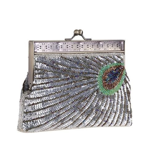 Stil Perlen und Pailletten Abendtasche Hochzeit Party Handtasche Clutch Geldbörse für Frauen Abend (Silber,Einheitsgröße) von Suncadmious