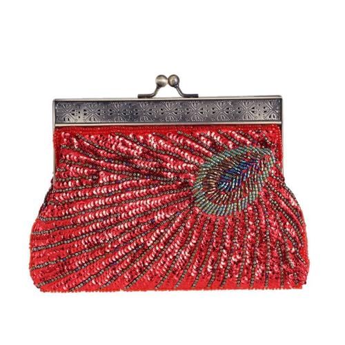 Stil Perlen und Pailletten Abendtasche Hochzeit Party Handtasche Clutch Geldbörse für Frauen Abend (rot,Einheitsgröße) von Suncadmious