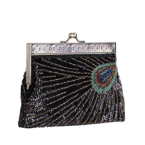 Stil Perlen und Pailletten Abendtasche Hochzeit Party Handtasche Clutch Geldbörse für Frauen Abend (schwarz,Einheitsgröße) von Suncadmious