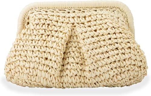 Stroh Clutch Geldbörse für Frauen Cloud Dumpling Pouch Straw Crossbody Shoulder Handtasche Sommer Strand Woven Bag (Beige,Einheitsgröße) von Suncadmious