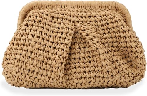 Stroh Clutch Geldbörse für Frauen Cloud Dumpling Pouch Straw Crossbody Shoulder Handtasche Sommer Strand Woven Bag (Khaki,Einheitsgröße) von Suncadmious