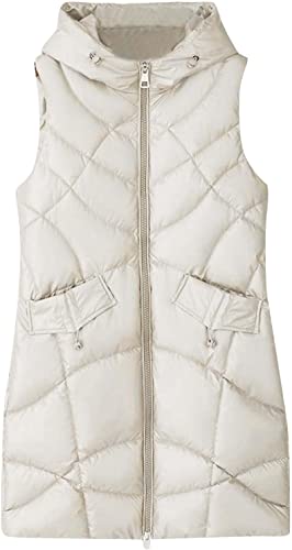 Suncadmious Ärmellose Steppweste für Damen mit Kapuze warm mit Taschen einfarbig lang mit Kapuze Daunen-Baumwoll-Pferdejacke (Weiß,M) von Suncadmious