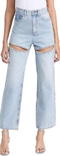 Suncadmious Damen Baggy High Waist Jeans mit Strass Nieten Cut Outs Ripped Bedazzled Denim Mode Y2K Wide Leg Pants (blau,M) von Suncadmious