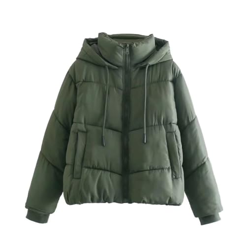 Suncadmious Damen Crop Kapuzen-Puffer Jacke mit Reiß Verschluss Winter Geste ttete warme Kurze Jacke Oberbekleidung (Grün,L) von Suncadmious