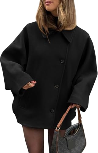Suncadmious Damen Erbsenmäntel Klassische Kerbe Revers Einreihig Übergröße Herbst Winter Jacken Oberbekleidung (schwarz,L) von Suncadmious