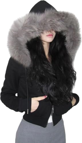 Suncadmious Damen Frühling Slim Zip Raw Edge Hoodie mit Taschen Vintage Casual Hooded Zip Pullover Teen Emo Grunge 2000s Kleidung (Schwarz,S) von Suncadmious
