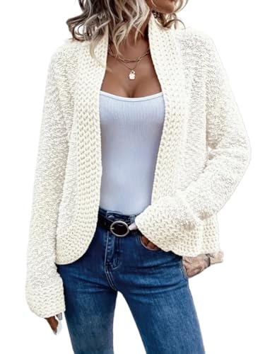Suncadmious Damen Frühling und Herbst Mode Einfarbig Schößchen Strickjacke Lässige Strickjacke Langarm Dick Gestrickte Strickjacke Leichte Strickjacke (Weiß,S) von Suncadmious