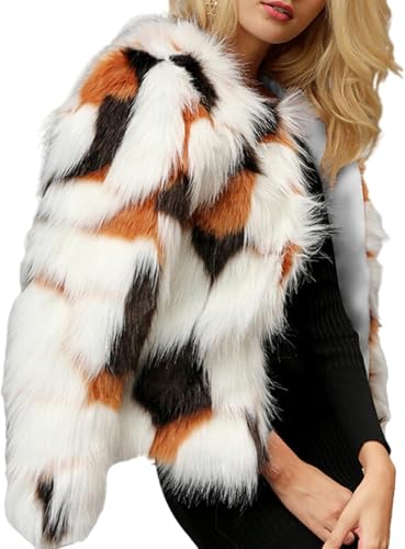 Suncadmious Damen Fuchs Pelz Kurzmantel Luxus Winter Warm Kunstpelz Offene Front Outwear Jacke Strickjacken Cocktail Club Party (weiß,XL) von Suncadmious