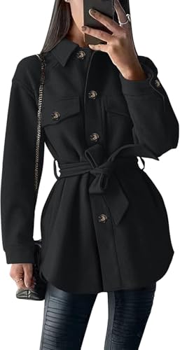 Suncadmious Damen Herbst Mode Winter Trench Mäntel mit Knöpfen Peacoat Gürtel Oberbekleidung Freizeit jacken (Schwarz,S) von Suncadmious
