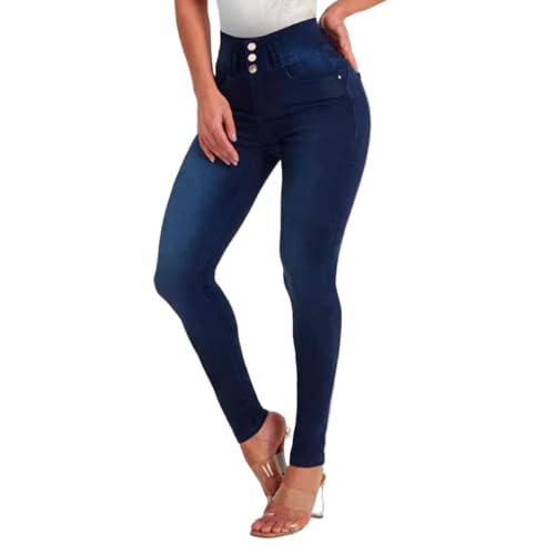 Suncadmious Damen Jeans Damen Essential 3 Button High Rise Skinny Jean mit funktionellen Fronttaschen (dunkelblau,S) von Suncadmious