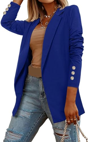 Suncadmious Damen Langarm Einfarbig Blazer Strickjacke Revers Blazer Karriere Business Arbeit Büro Langarm Blazer Jacke Blazerjacke (Blau,S) von Suncadmious