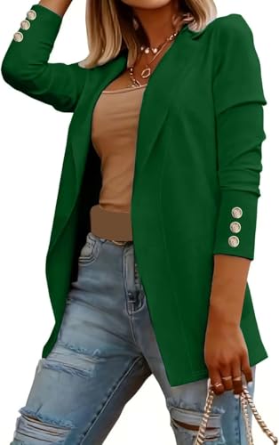 Suncadmious Damen Langarm Einfarbig Blazer Strickjacke Revers Blazer Karriere Business Arbeit Büro Langarm Blazer Jacke Blazerjacke (Grün,S) von Suncadmious