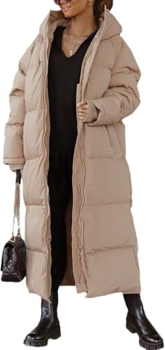 Suncadmious Damen Lange Geste mpter Mantel mit Kapuze Maxi Länge Langarm Puffer Jacke Gepolsterte Mantel Winter Oberbekleidung (Beige,L) von Suncadmious