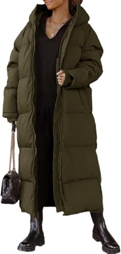 Suncadmious Damen Lange Geste mpter Mantel mit Kapuze Maxi Länge Langarm Puffer Jacke Gepolsterte Mantel Winter Oberbekleidung (Grün,L) von Suncadmious