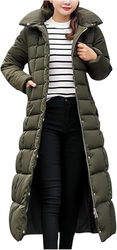 Suncadmious Damen Mode Kapuzen Mantel Geste PPT Lange Puffer jacken Wasserdicht warme Winter Maxi Länge Parka Mäntel (Grün,M) von Suncadmious