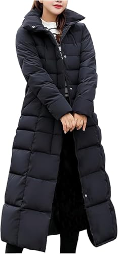 Suncadmious Damen Mode Kapuzen Mantel Geste PPT Lange Puffer jacken Wasserdicht warme Winter Maxi Länge Parka Mäntel (Schwarz,XL) von Suncadmious