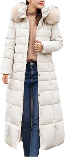 Suncadmious Damen Mode Kapuzen Mantel Geste PPT Lange Puffer jacken Wasserdicht warme Winter Maxi Länge Parka Mäntel (Weiß,S) von Suncadmious