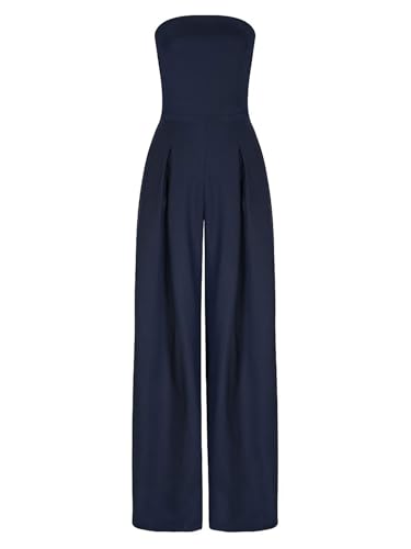 Suncadmious Damen Sommer Ärmellos Elegant Lässig Rückenfrei Schlank Langes Bein Jumpsuit Business Büro Anzug Elegant Lässig Party Jumpsuits (dunkelblau,S) von Suncadmious