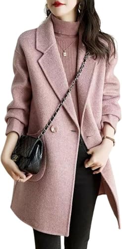 Suncadmious Damen Winter Formale Büro Zweireihige Anzugjacke Herbst und Winter Reversjacke Business Casual Mittellange Jacke Verdickter Freizeitmantel (Rosa,XL) von Suncadmious