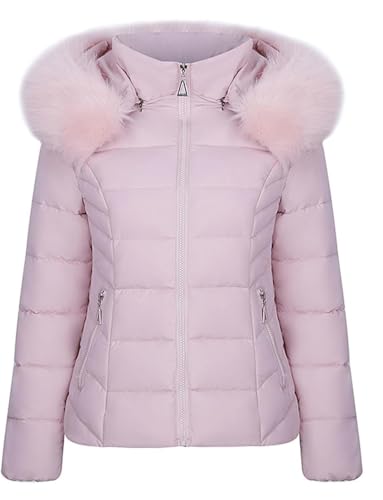 Suncadmious Damen Winter Gefütterter Kapuzenparka mit Reißverschluss Wasserdicht Verdickte Kapuze Modische Wind- und Schneejacke Winddichte Warme Daunenjacke (Rosa,M) von Suncadmious