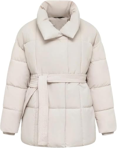 Suncadmious Damen Winter Mid-Length Drawstring Down Jacket Gesteppte Wind und Schnee Jacke Gepolsterte Warme Schwere Mantel Äußere Lose Langarm Winddichte Daunenjacke (Weiß,M) von Suncadmious