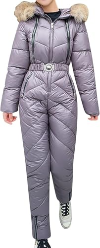 Suncadmious Damen Winter Warmer Einteiliger Skianzug Schmaler Verdickter Warmer Schneeanzug Mit Kapuze Overall Zweiteiliger Overall Warmer Schnee Integral Fleece Outdoor Skianzug (Kaffee,L) von Suncadmious